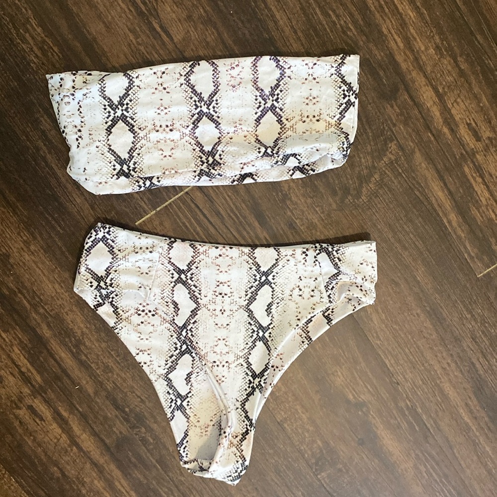 strapless snake skin high waisted bikini got last